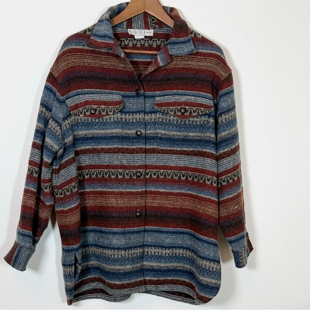 Style New York Vintage Southwestern Wool Blend Striped Jacket Womens 14 Large US - Picture 2 of 13